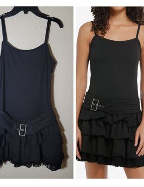 Hot Topic | Black Ruffle Tiered Belted Cami Mini Dress Goth Grunge Whimsigoth M